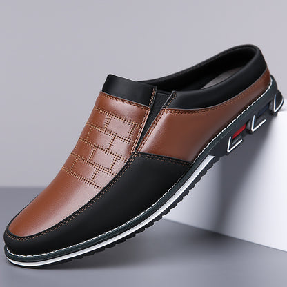 Men's Half-Slipper Leather Shoes Back Strap Slippers Big Size Toe-Covered Slippers