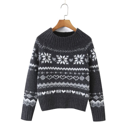 Minimalist Fair Isle Long Sleeve Crew Neck Pullover Sweater