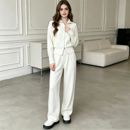 knitted sweater cardigan wide leg pants two-piece set