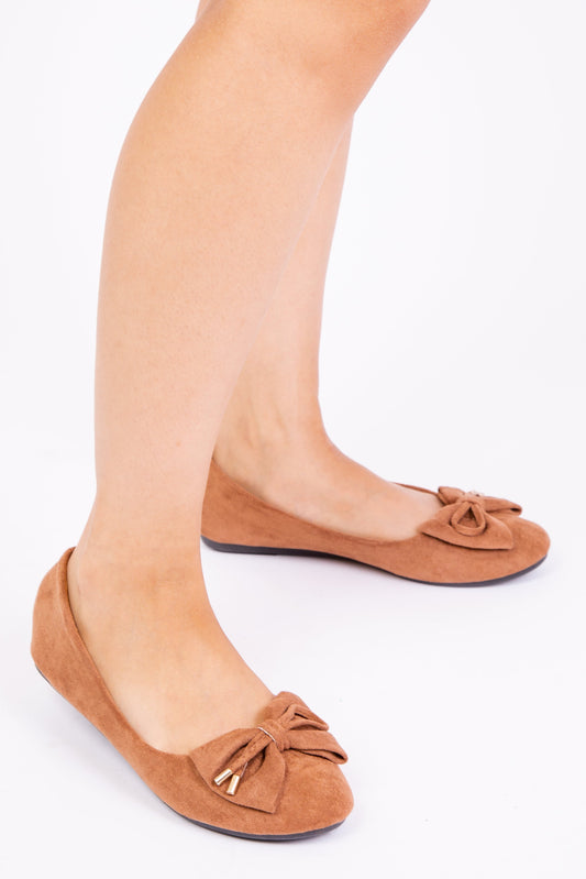 BRAE FORMAL FLAT SLIP ON PUMPS IN CAMEL SUEDE