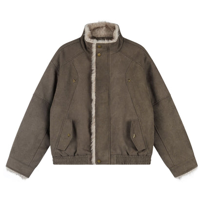 Women's Suede Faux Fur Collar Short Jacket