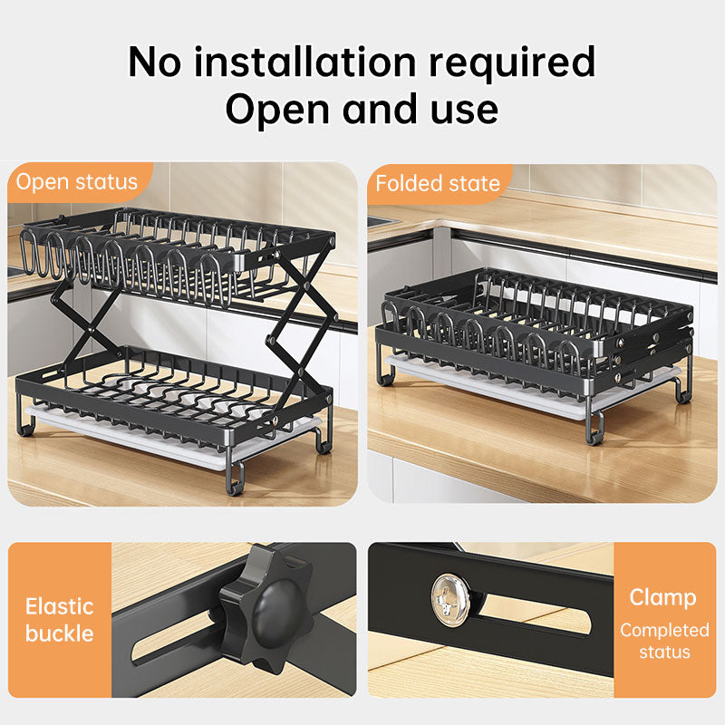 Foldable 2-Layer Kitchen Dish Rack