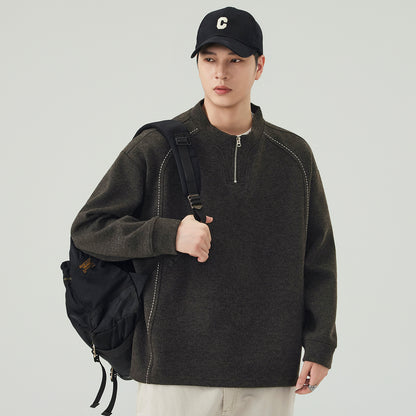 Casual Raglan Sleeve Half Zip Stand Collar Men's Sweatshirt