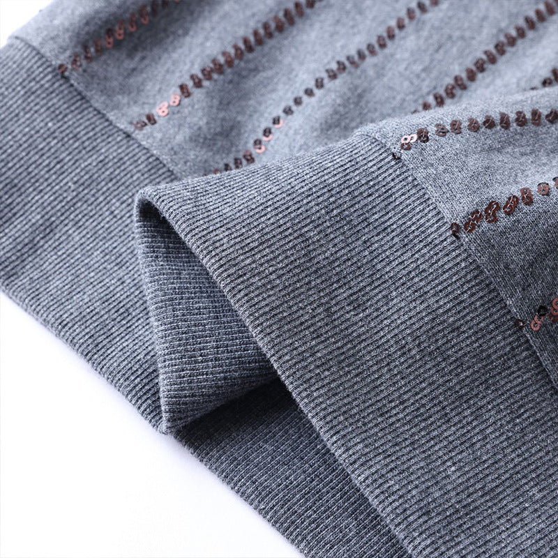 Sequined Vertical Stripe Hooded Sweatshirt for Women