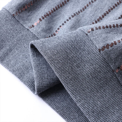 Sequined Vertical Stripe Hooded Sweatshirt for Women