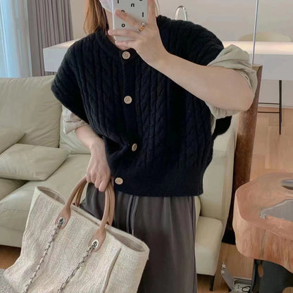Style Casual Solid Color Cable Knit Sleeveless Women's Vest