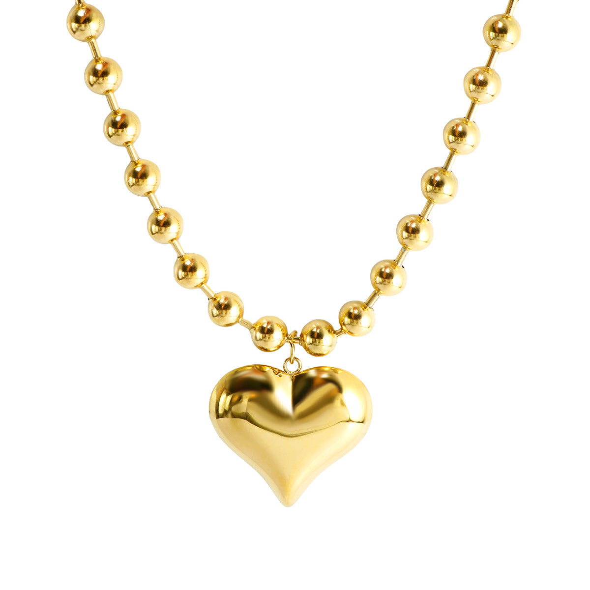 Exaggerated bead chain 18K gold heart pendant necklace