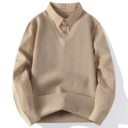 Knit Sweater Fake Two Piece Layered Top