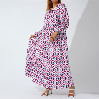 Geometric printed bubble sleeve dress