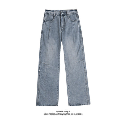 Street Style Studs Asymmetrical Straight Leg Jeans