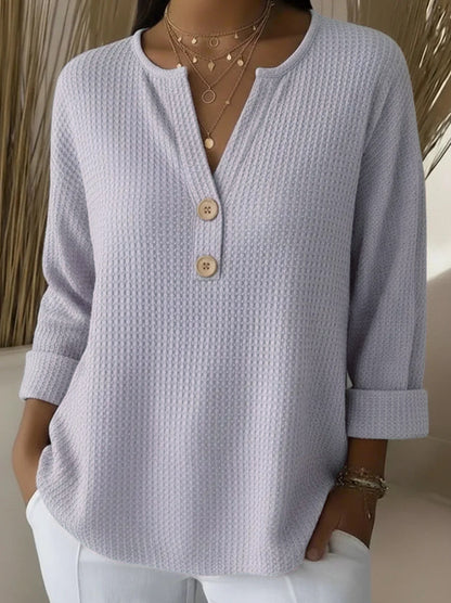 V-neck Waffle Knit Women's Sweater