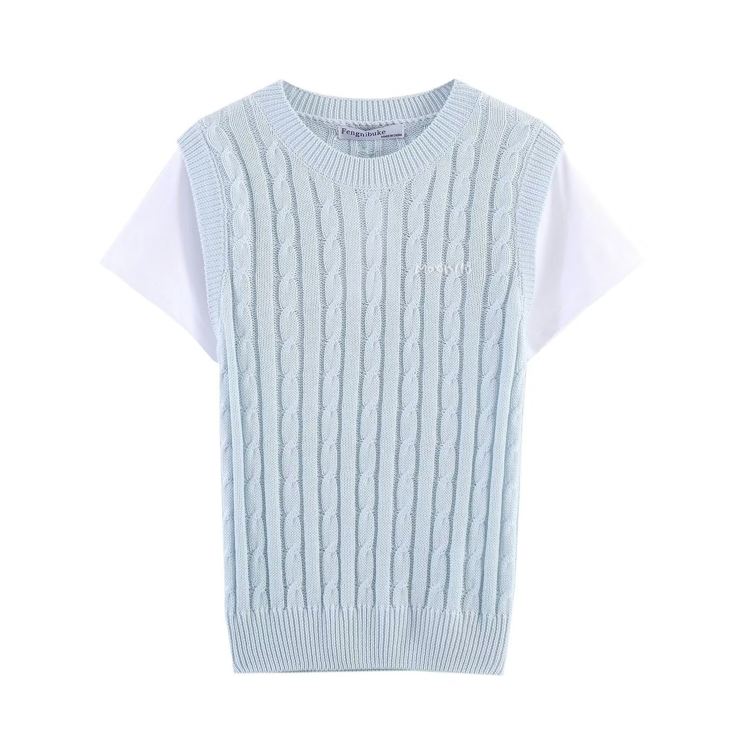 Women's Short Sleeve Color-blocked Mock Two-Piece