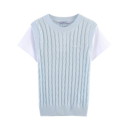 Women's Short Sleeve Color-blocked Mock Two-Piece