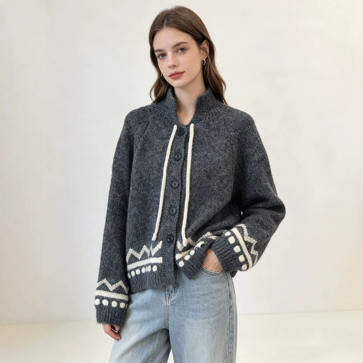 Stand up collar long sleeved sweater for women