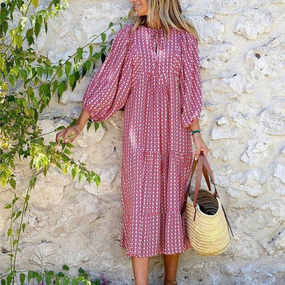 Geometric printed bubble sleeve dress