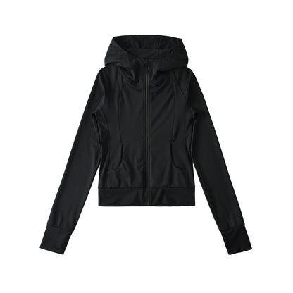 Hooded long sleeved T-shirt top cardigan