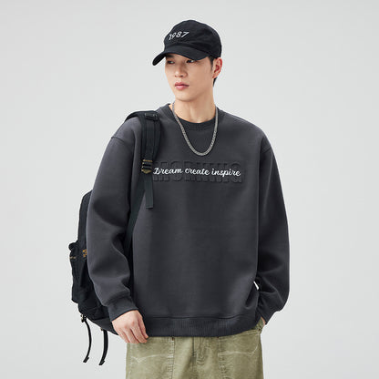 Men's  Oversized Long Sleeve Crew Neck Letter Embossed Sweatshirt