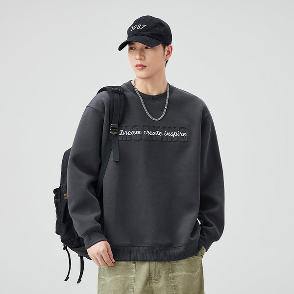 Men's  Oversized Long Sleeve Crew Neck Letter Embossed Sweatshirt