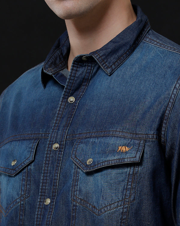 Men's Slim Fit Solid Denim Casual Shirt (ACHAL)