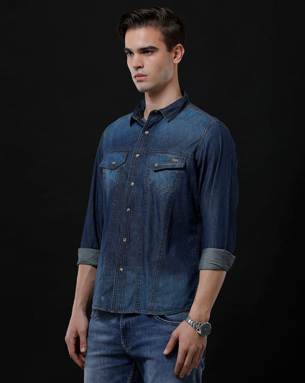 Men's Slim Fit Solid Denim Casual Shirt (ACHAL)