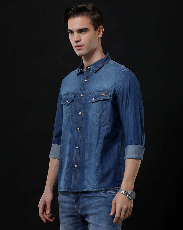 Men's Slim Fit Solid Denim Casual Shirt (ACHAN)
