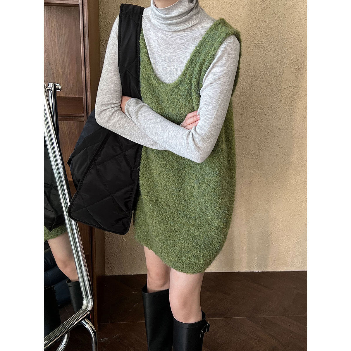 Layered Wool Knit Sweater Dress