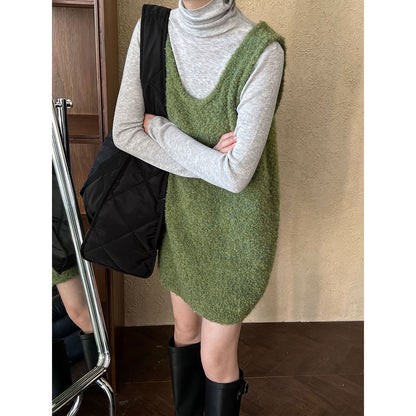Layered Wool Knit Sweater Dress