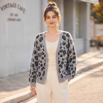Leopard print V-neck sweater