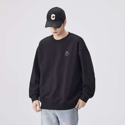Men's Black Embroidered Crew Neck Sweatshirt
