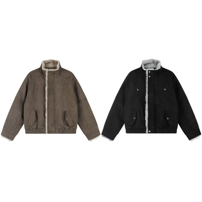Women's Suede Faux Fur Collar Short Jacket