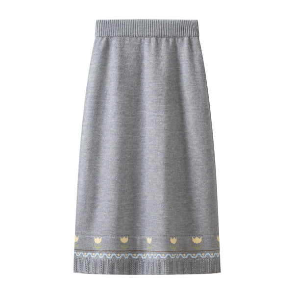 Knit Top and High Waist Straight Long Skirt Two-Piece Set