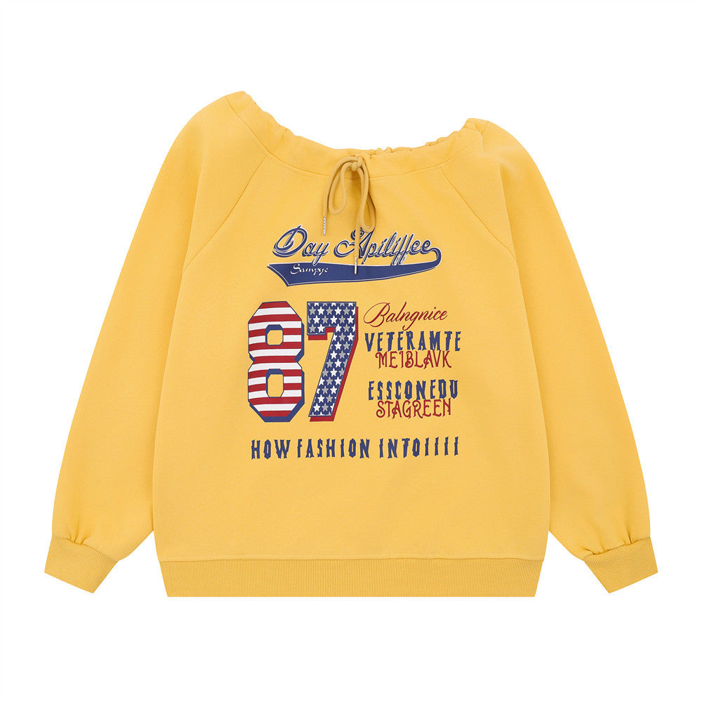 Hoodie Women's Autumn Loose Streetwear Casual Shoulder-Baring Long Sleeve Top