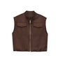 Flip zipper stand up collar loose vest