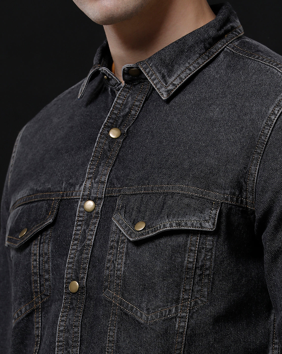 Men's Slim Fit Solid Denim Casual Shirt (AGODA)