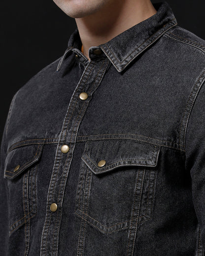 Men's Slim Fit Solid Denim Casual Shirt (AGODA)