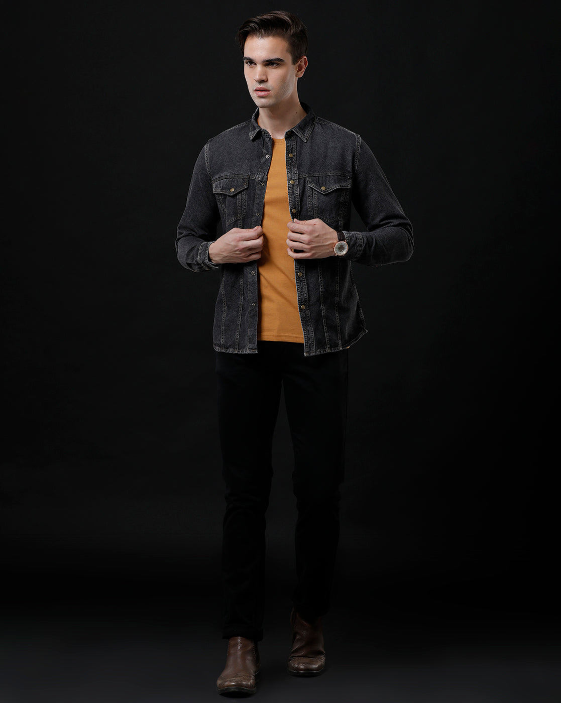 Men's Slim Fit Solid Denim Casual Shirt (AGODA)