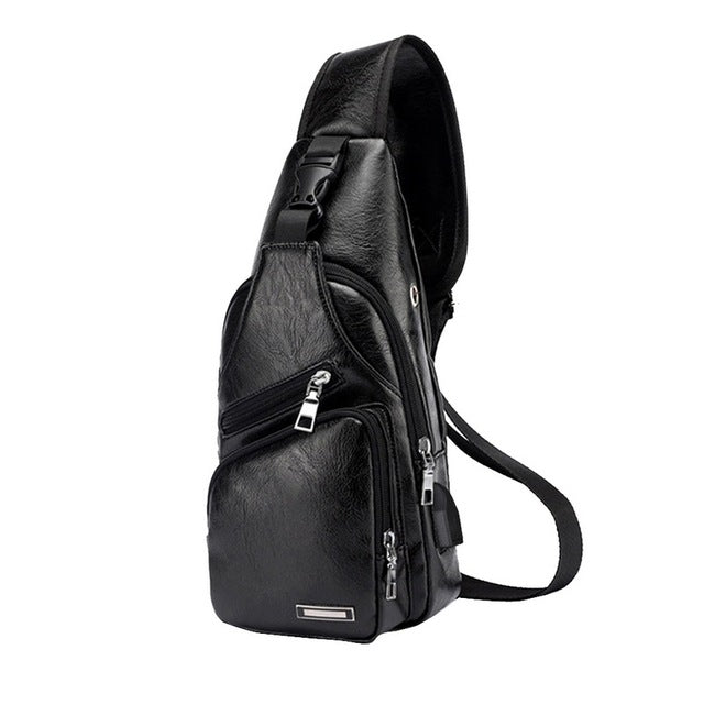 PU Leather USB Chest Bag
