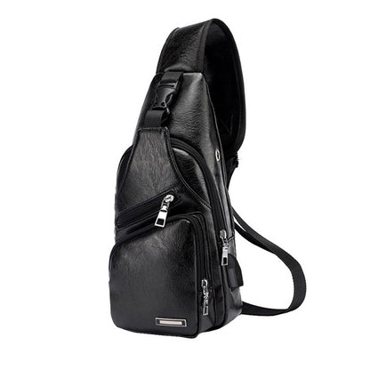 PU Leather USB Chest Bag