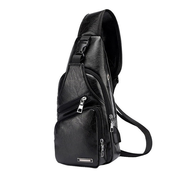 PU Leather USB Chest Bag