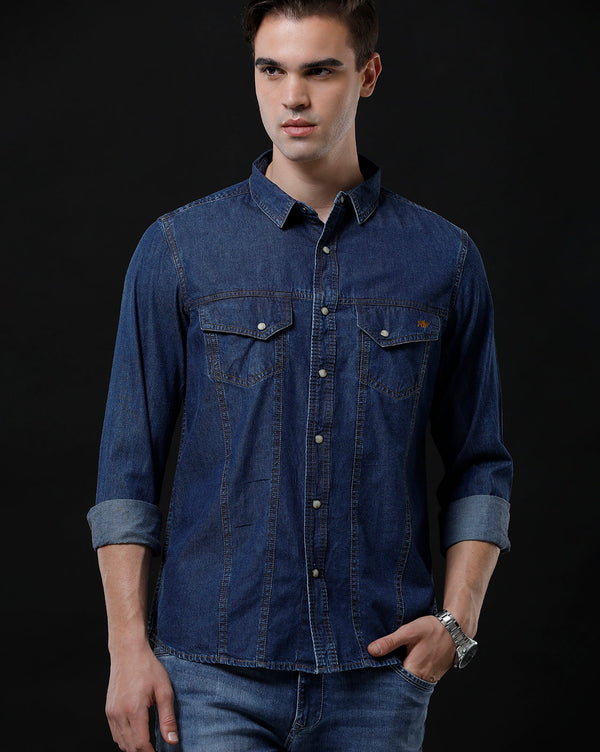 Men's Slim Fit Solid Denim Casual Shirt (AMLET)