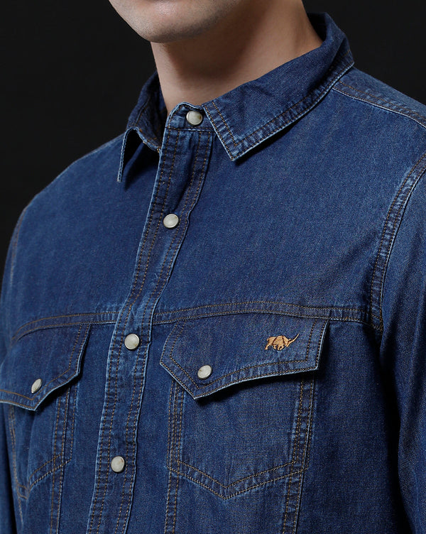Men's Slim Fit Solid Denim Casual Shirt (AMLET)