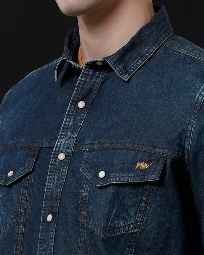 Men's Slim Fit Solid Denim Casual Shirt (AMPLE)