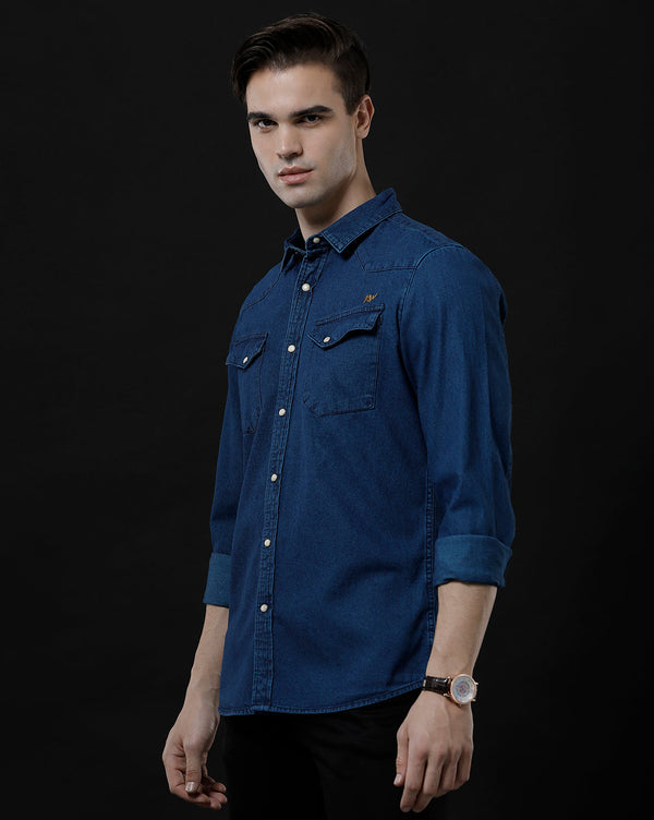 Men's Slim Fit Solid Denim Casual Shirt (ANTOL)