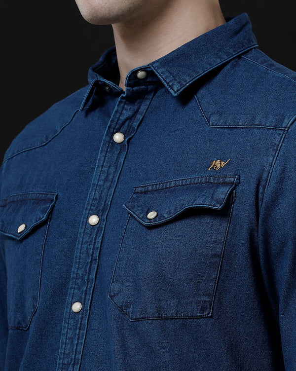 Men's Slim Fit Solid Denim Casual Shirt (ANTOL)