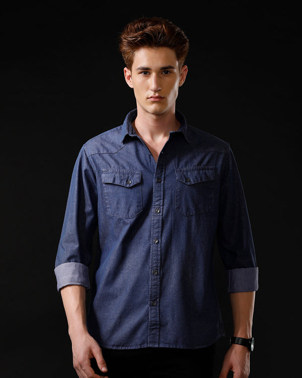 Men's Slim Fit Solid Denim Casual Shirt (ANIME)