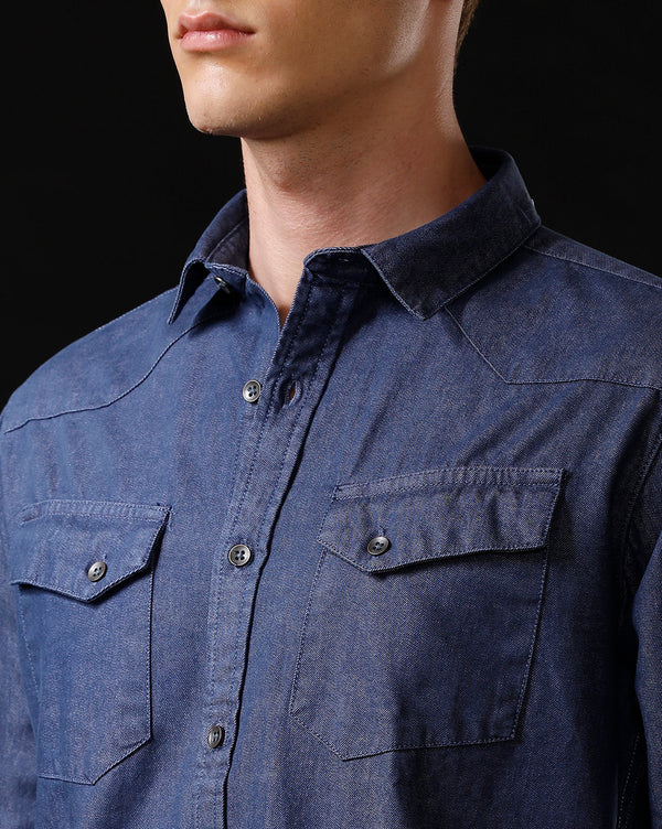 Men's Slim Fit Solid Denim Casual Shirt (ANIME)