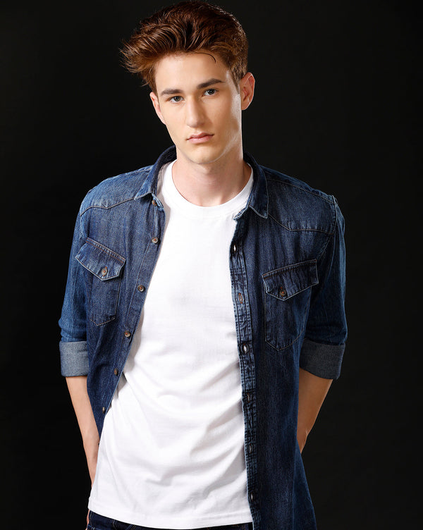 Men's Slim Fit Solid Denim Casual Shirt (ANOKA)