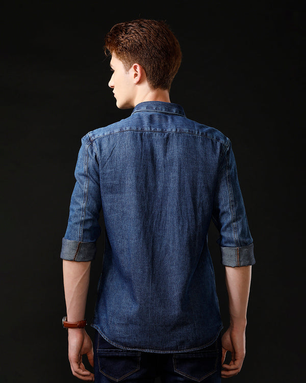 Men's Slim Fit Solid Denim Casual Shirt (ANOKA)