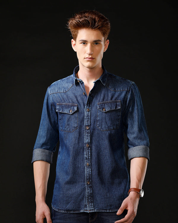 Men's Slim Fit Solid Denim Casual Shirt (ANOKA)