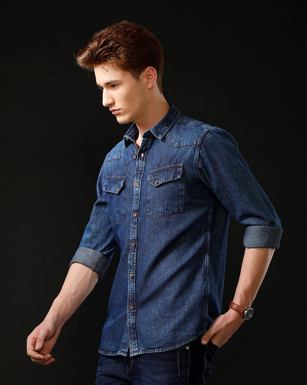Men's Slim Fit Solid Denim Casual Shirt (ANOKA)